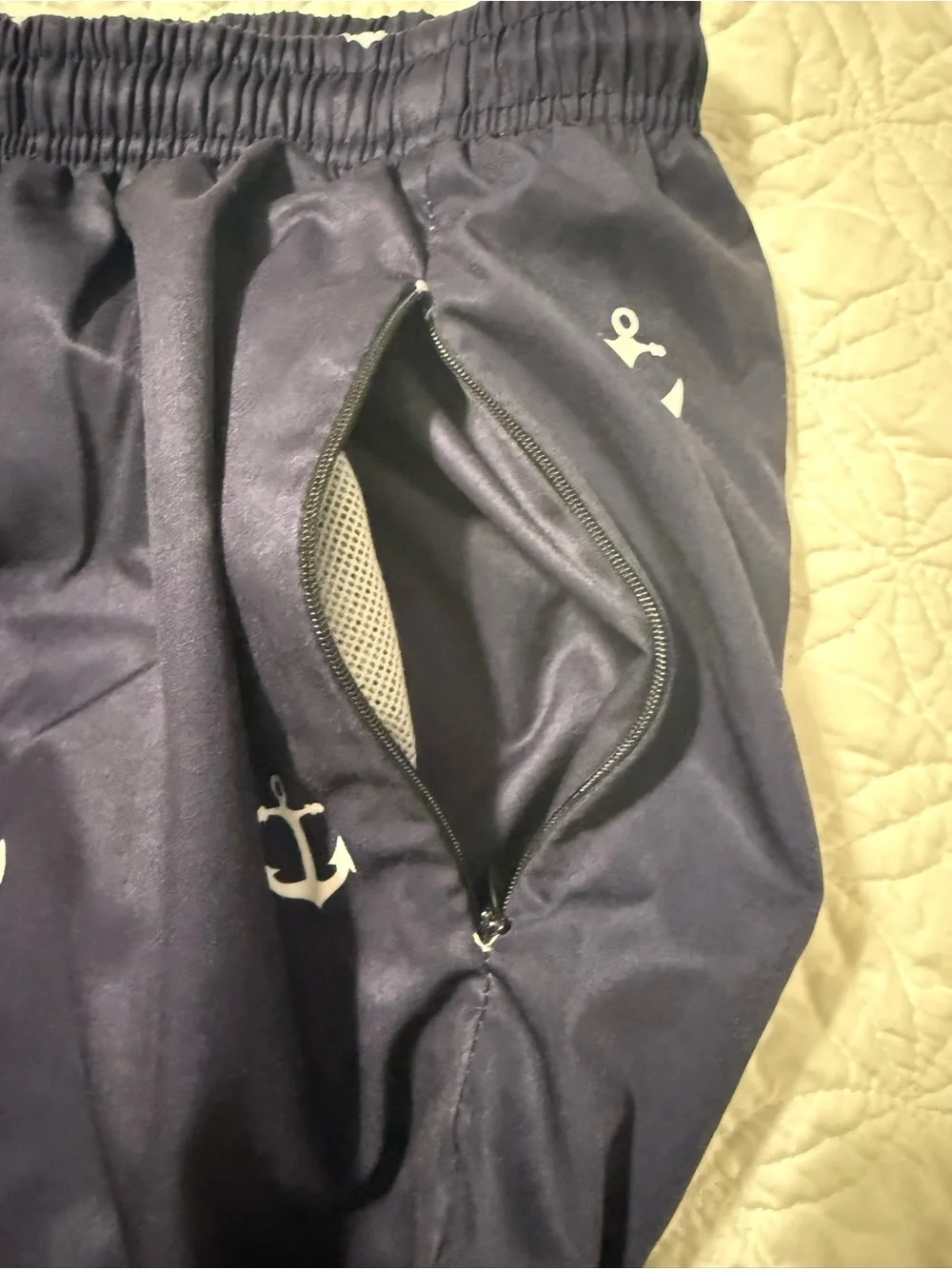 Navy Anchor Print Elastic-Waist swim shorts